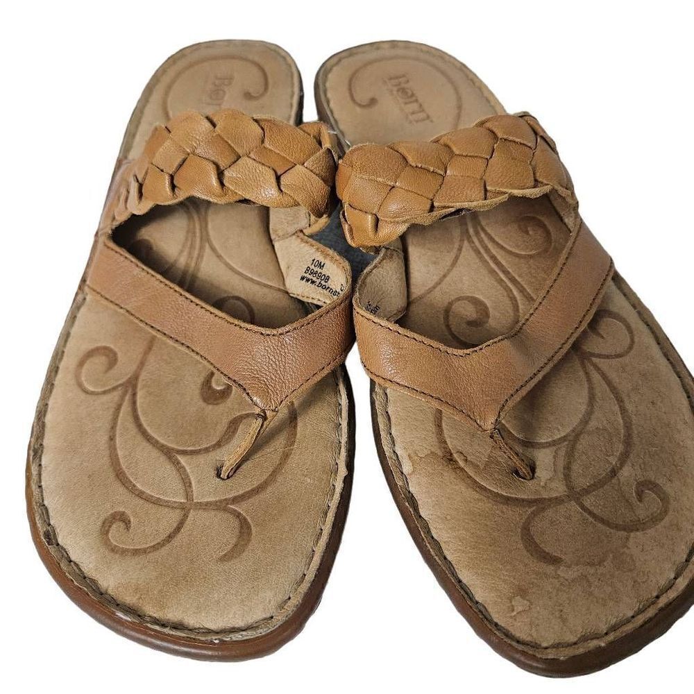 Born Braided Tan Leather Thong Sandals